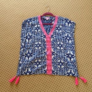 EUC Lilly Pulitzer Sydney Caftan Tunic Top w Tassels